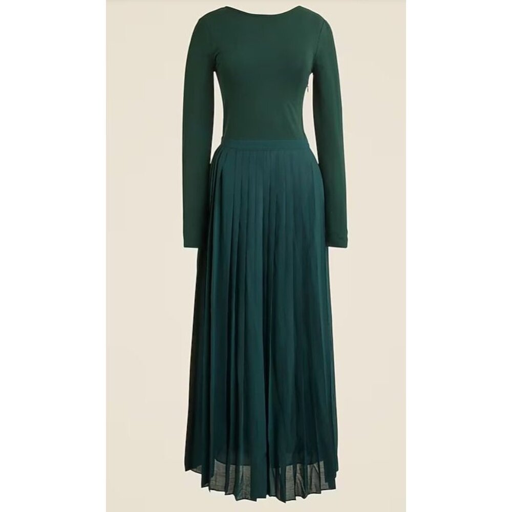 J.Crew Pleated ballet‎ dress in stretch cotton blend preppy Green academia sz L